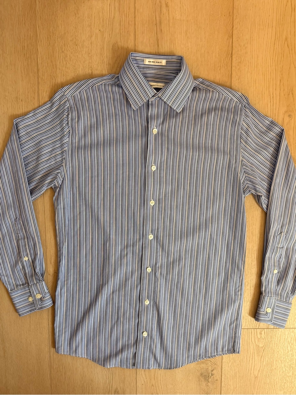 Kenneth Cole NY Men’s S Blue and White Striped Slim Fit Dress Shirt Classic